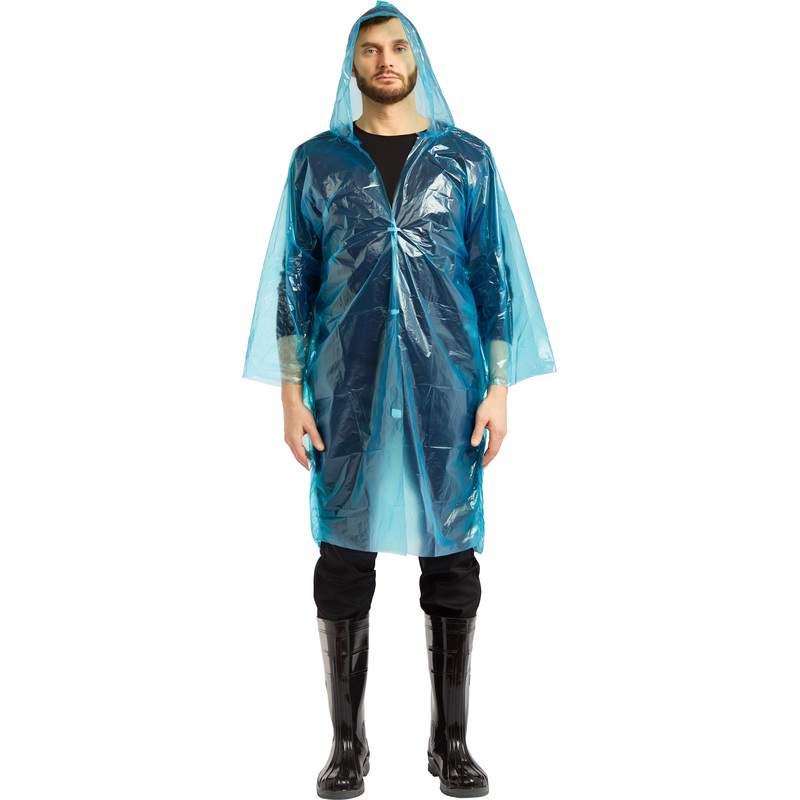 Изображение товара Плащ дождевик полиэтиленовый на липучках синий размер XL