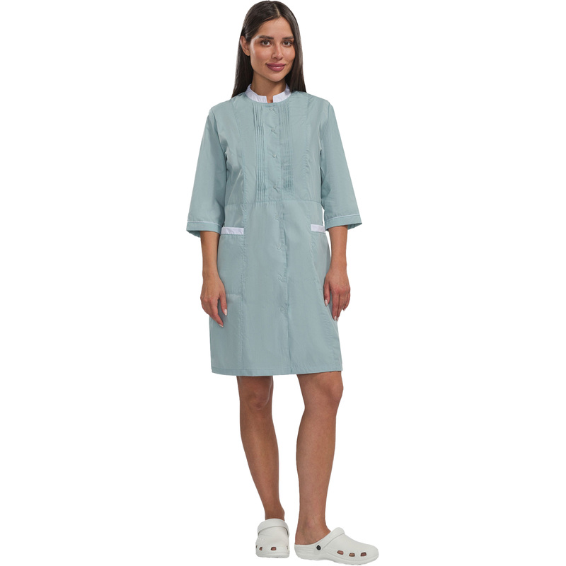 Изображение товара Халат для горничных и уборщиц с коротким рукавом У28 ХЛ голубой и белый размеры 46