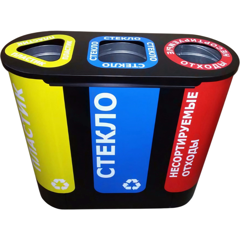 Изображение товара Урна для раздельного сбора мусора Акцент 3 черная 3-секционная 3х48 л