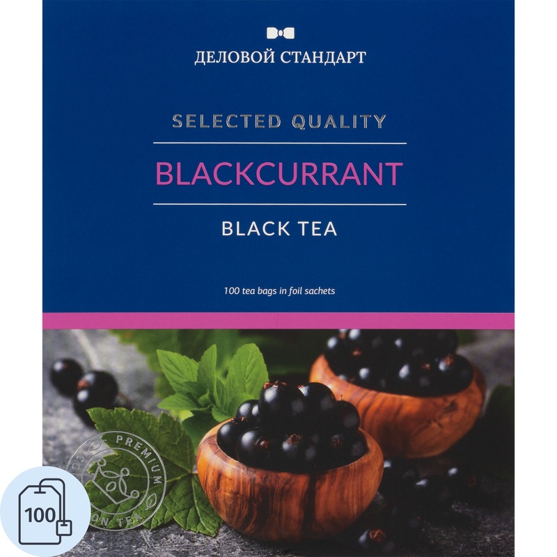 Изображение товара Чай чёрный Деловой стандарт Blackcurrant 100 пакетиков (чёрная смородина, мята)