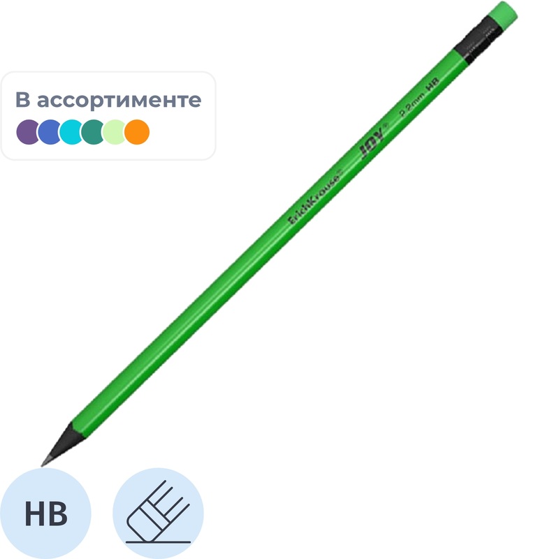 Изображение товара Карандаш чернографитный HB с ластиком Erich Krause Joy заточенный круглый (43582)
