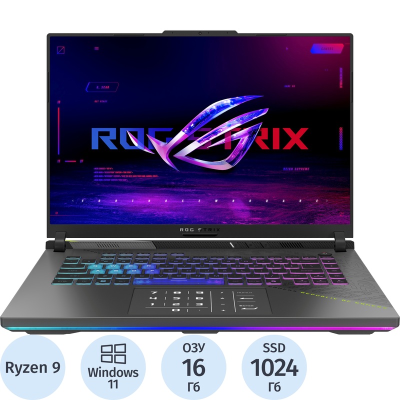 Изображение товара Ноутбук игровой Asus ROG Strix G614PP-WH94 16" серый AMD Ryzen 9 8940HX/16 ГБ/SSD 1024 ГБ/NVIDIA GeForce RTX 5070 (90NR0L67-M004S0)