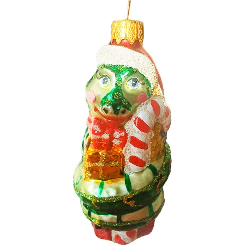 Изображение товара Ёлочная игрушка Коломеев Змея с подарком стекло разноцветная (высота 11 см)