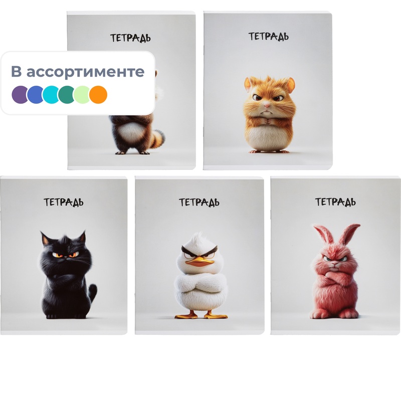 Изображение товара Тетрадь Феникс+ Сердитые звери А5+ 48 листов в клетку мягкая обложка