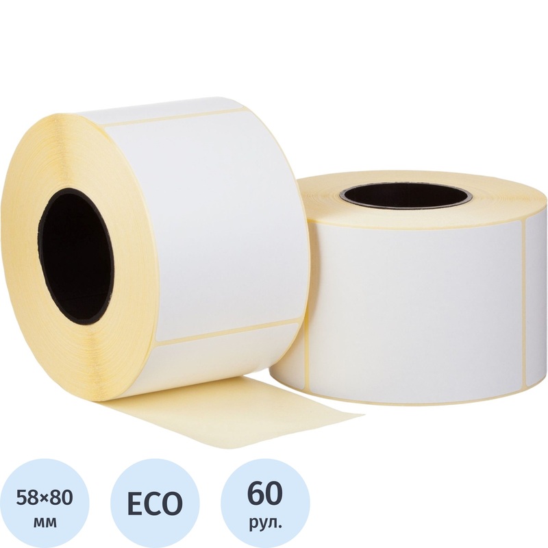 Изображение товара Термоэтикетки 58x80 мм ЭКО 40 мм диаметр втулки 60 рулонов по 350 этикеток