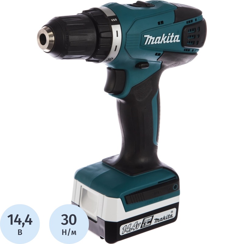 Изображение товара Аккумуляторная дрель-шуруповерт Makita DF347DWE 2 АКБ 14.4В Li-ion кейс