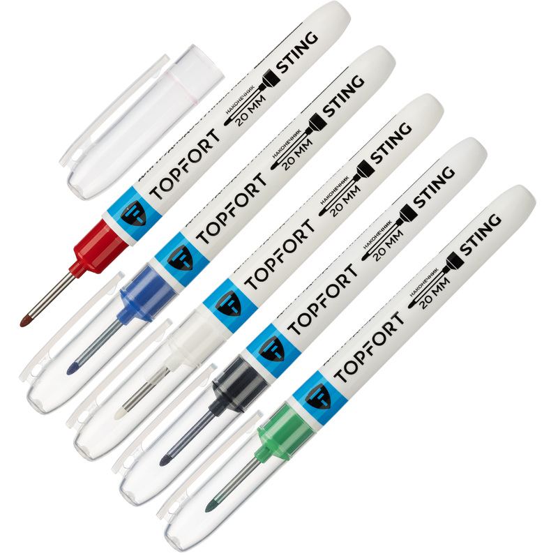 Изображение товара Набор промышленных перманентных маркеров TOPFORT для труднодоступных мест 5 цветов 1 мм