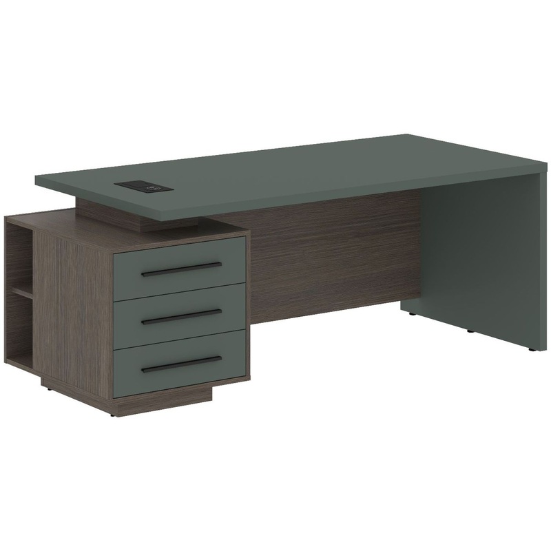 Изображение товара Стол руководителя с тумбой левый (нефрит/дуб сильвер, 2000х900х750 мм)