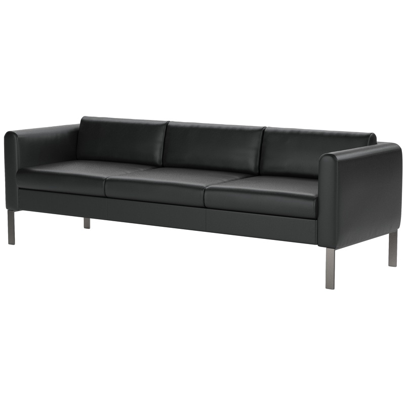 Изображение товара Диван трехместный Модерн черный из искусственной кожи с металлическими опорами