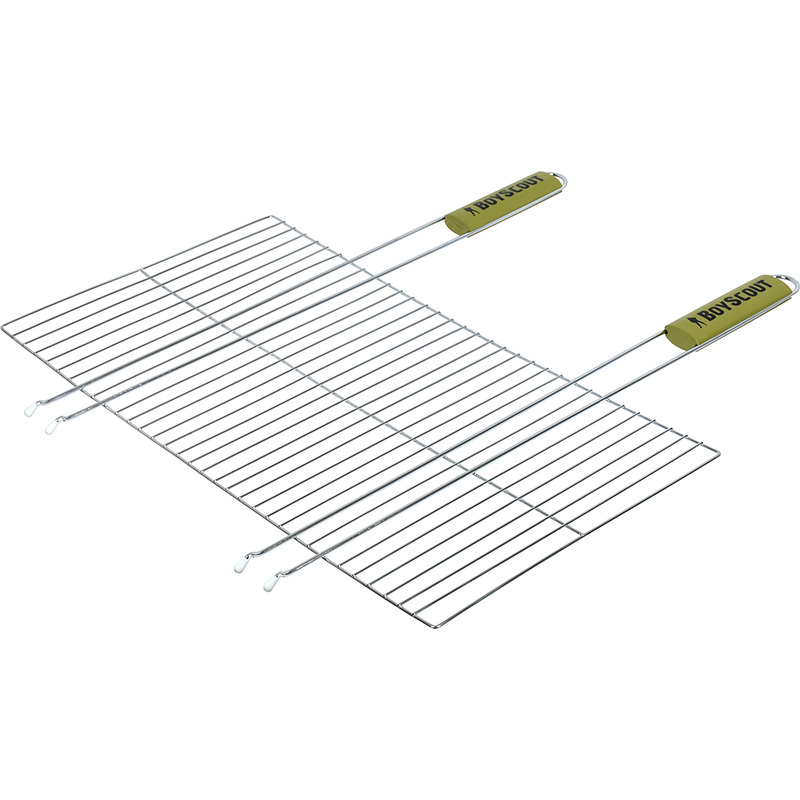Изображение товара Решетка-гриль Boyscout 55x57x3 см для барбекю из нержавеющей стали с деревянными ручками