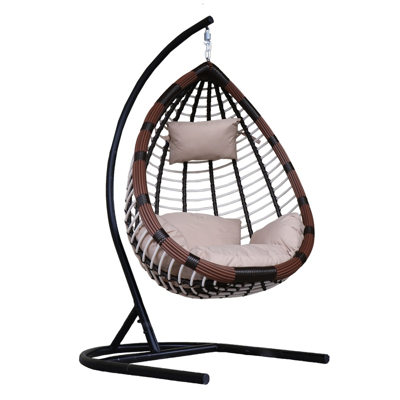 Изображение товара Кресло подвесное Шарм коричневое/белое/бежевое (искусственный ротанг/сталь)