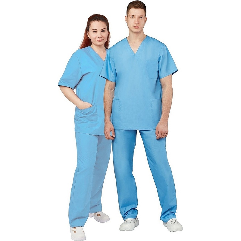 Изображение товара Костюм хирургический м05-КБР с коротким рукавом голубой с карманом (размер 88-92 (44-46), рост 182-188)