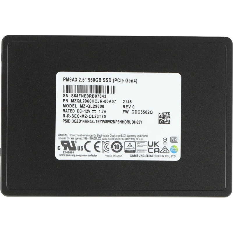 Изображение товара SSD накопитель Samsung PM9A3 960 ГБ (MZQL2960HCJR-00A07) Изображение товара SSD накопитель Samsung PM9A3 960 ГБ (MZQL2960HCJR-00A07)