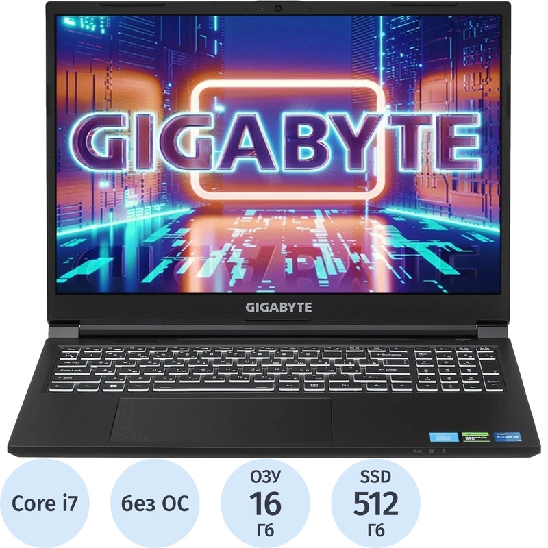 Изображение товара Игровой ноутбук Gigabyte G6 16 черный Intel Core i7 16 ГБ SSD RTX 4050