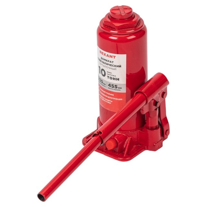 Изображение товара Домкрат гидравлический бутылочный Rexant 10 тонн 230-455 мм (80-0613)