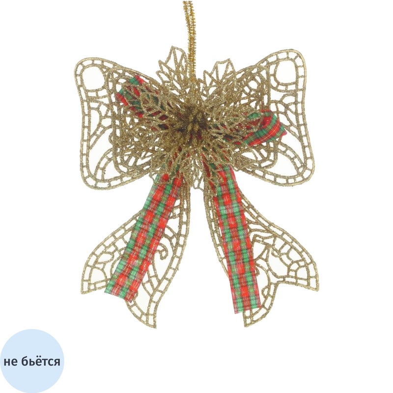 Изображение товара Новогоднее украшение на ёлку Бант из пластика с натуральными элементами 15x3x18 см