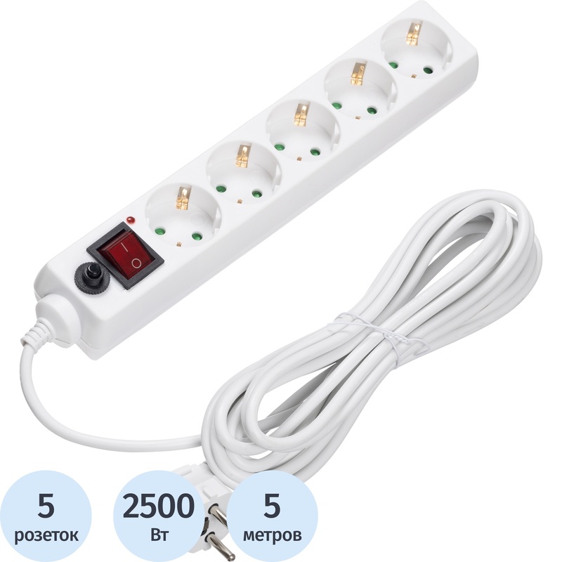 Изображение товара Сетевой фильтр BigTech CD5-5W75 на 5 розеток 5 метров с защитой