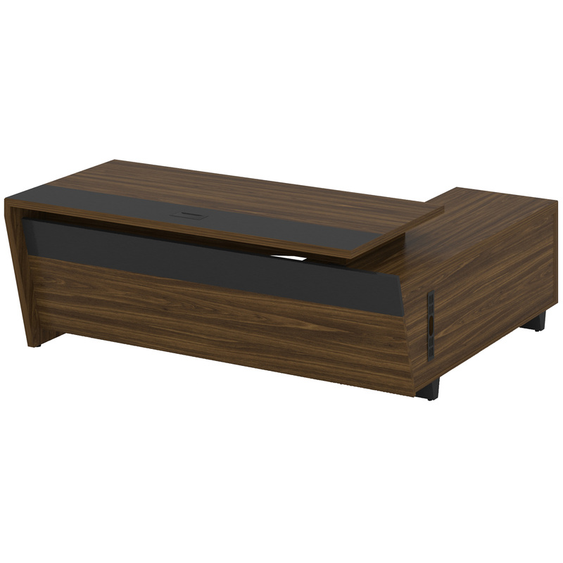 Изображение товара Стол руководителя Corner COR.SRT-20 с опорной тумбой левый орех графит 2000х1800х750 мм