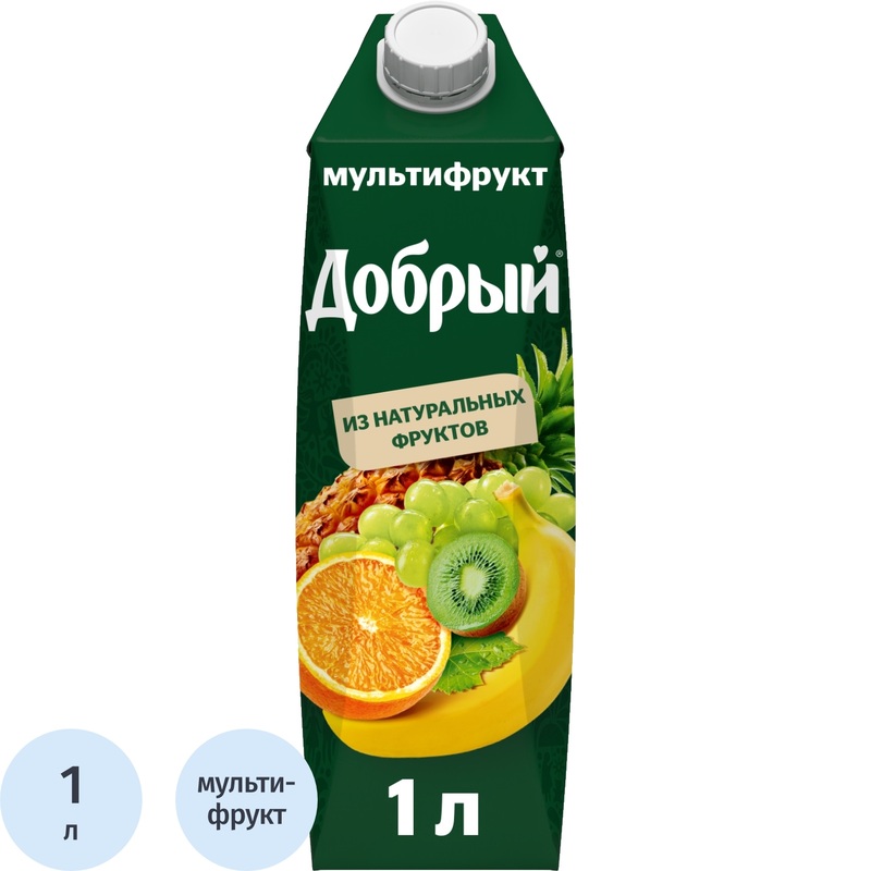 Изображение товара Нектар Добрый мультифруктовый 1 литр с витаминами и натуральным вкусом