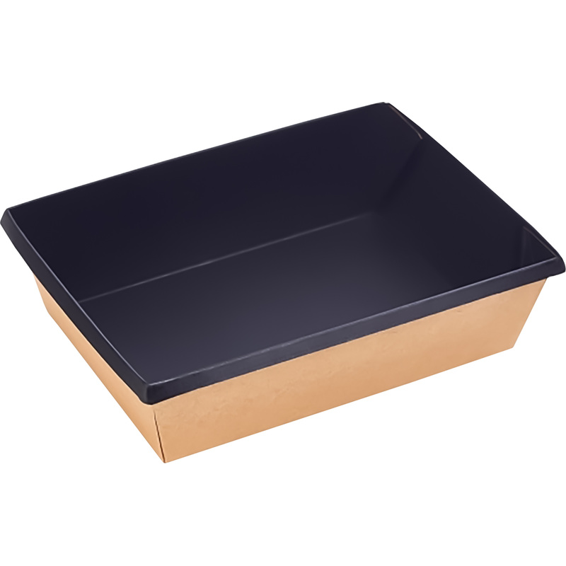 Изображение товара Бумажный контейнер без крышки OneClick 400 мл крафт чёрный 135x100x45 мм