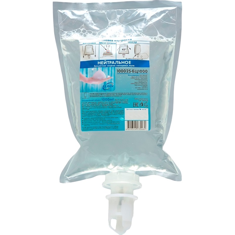 Изображение товара Картридж с жидким мылом Keman 100025-БЦ1000 1000 мл для гигиены рук и тела