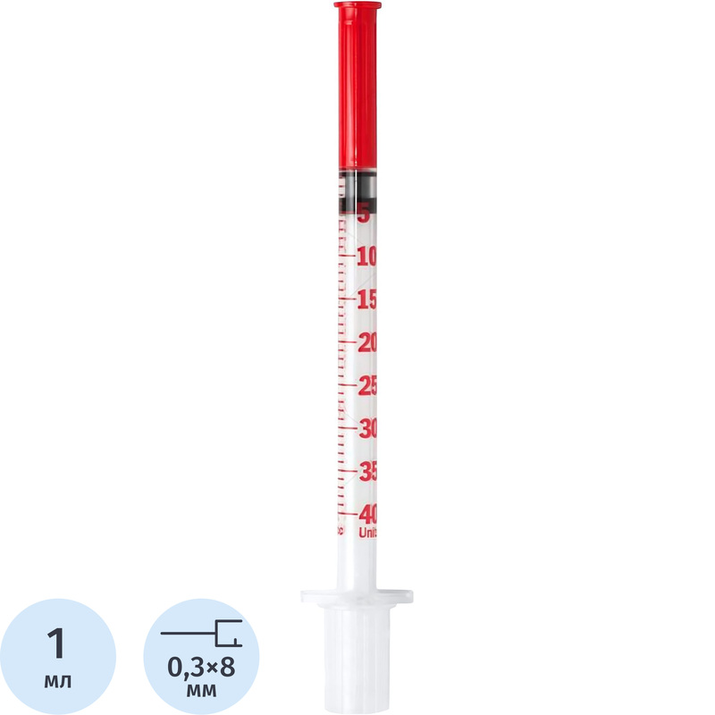 Изображение товара Шприц инсулиновый BD 1 мл U-40 30G 0.3x8 мм - 100 штук