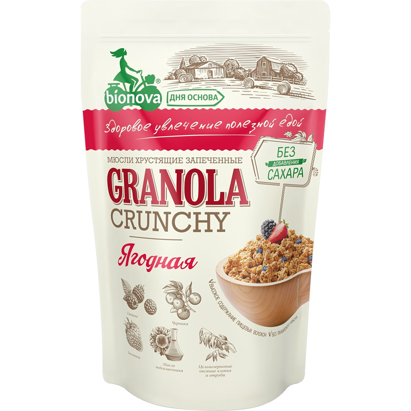 Изображение товара Мюсли Bionova Crunchy ягодные 400 г полезный завтрак с ягодами