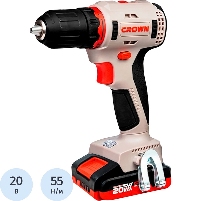 Изображение товара Дрель-шуруповерт Crown CT21091HX-2 BMC с бесщеточным двигателем и двумя аккумуляторами