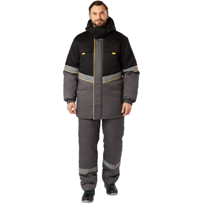 Изображение товара Зимний рабочий костюм мужской з43-КПК с СОП серый черный утепленный водоотталкивающий