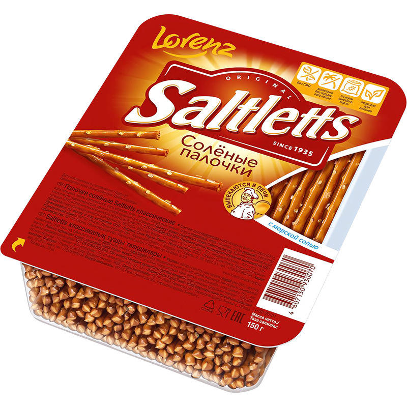 Изображение товара Палочки Saltletts Lorenz с солью 150 г — хрустящий снек для перекусов