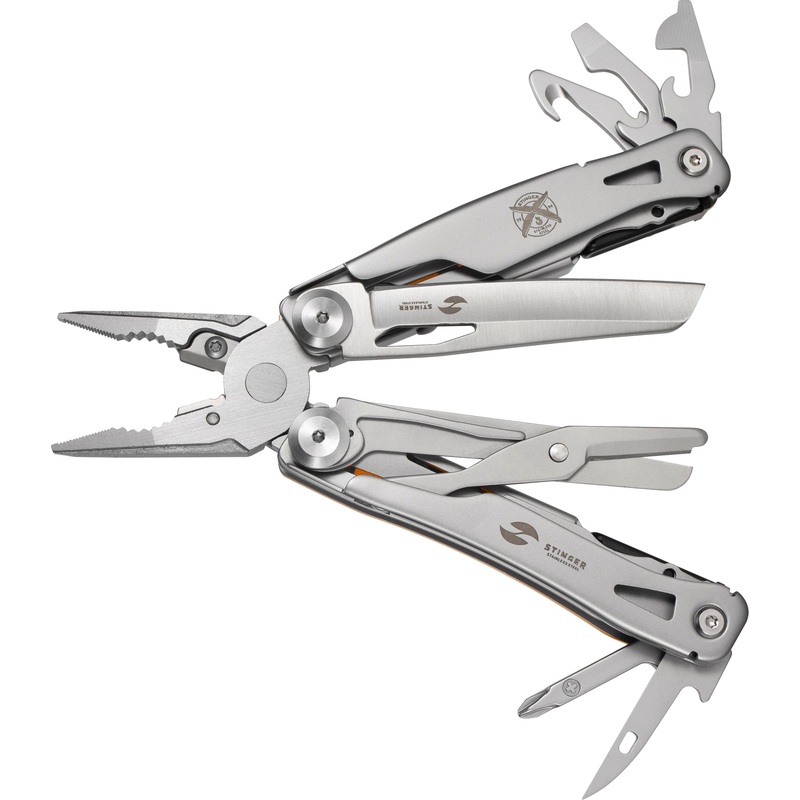 Изображение товара Мультитул Stinger 15 функций оранжевый и серебристый компактный многофункциональный инструмент