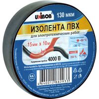 Изолента Unibob ПВХ черная 15 мм х 10 м черная