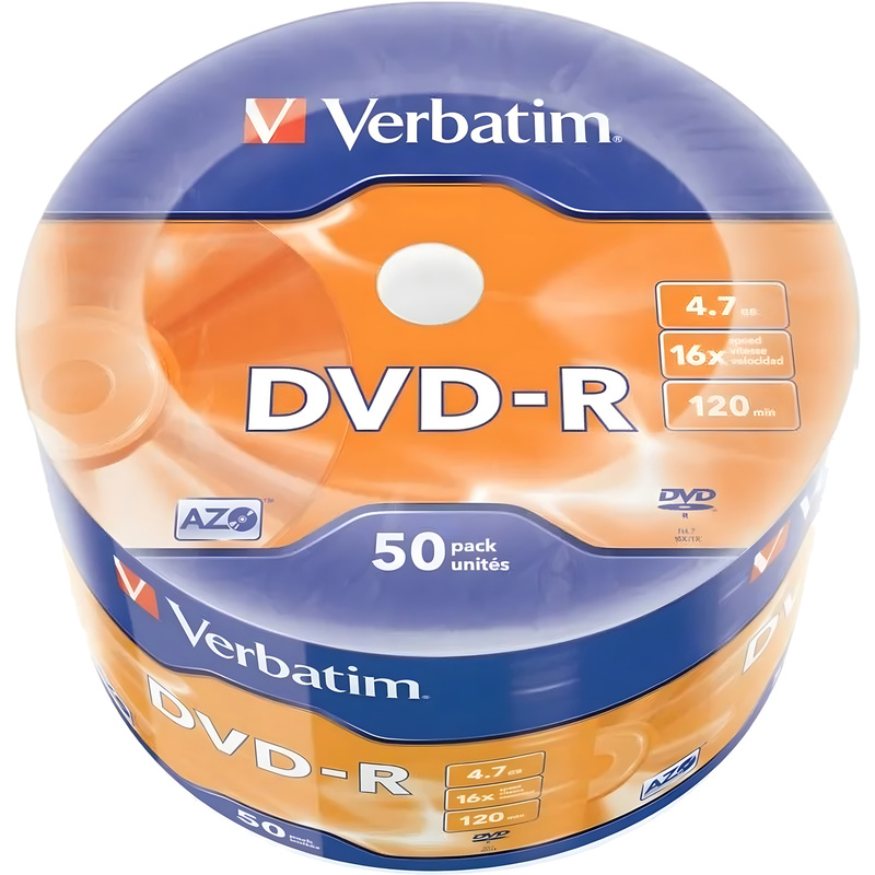 Изображение товара Диск DVD-R Verbatim 4.7 ГБ 16x bulk 43788 (50 штук)