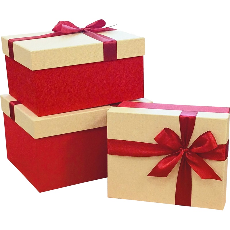 Изображение товара Набор подарочных коробок Рута Упак 3 в 1 Рогожка с бантом и лентой 3 шт