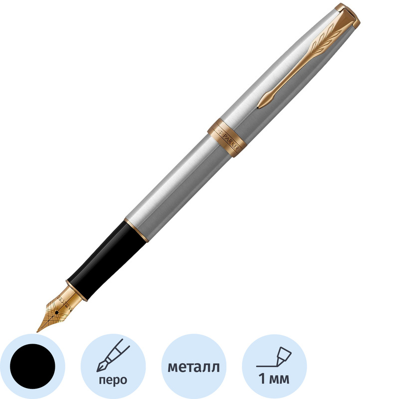 Изображение товара Ручка перьевая Parker Sonnet Stainless Steel GT цвет чернил черный, цвет корпуса серебристый (артикул производителя 1931505)