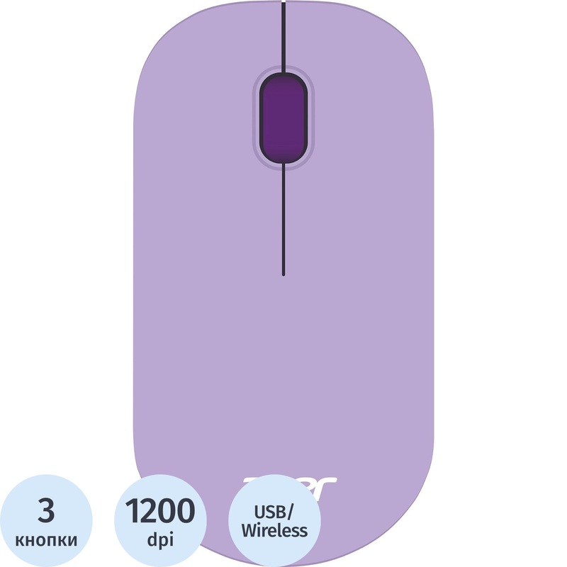 Изображение товара Беспроводная мышь Acer OMR205 фиолетовая оптическая USB радиоканал