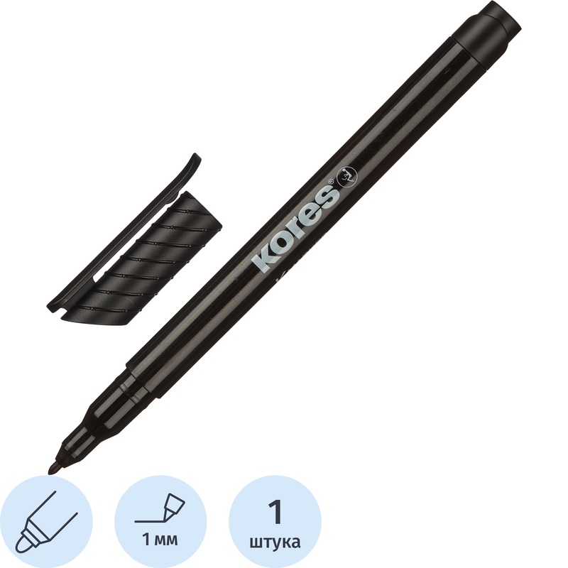 Изображение товара Перманентный маркер Kores черный круглый наконечник 1 мм