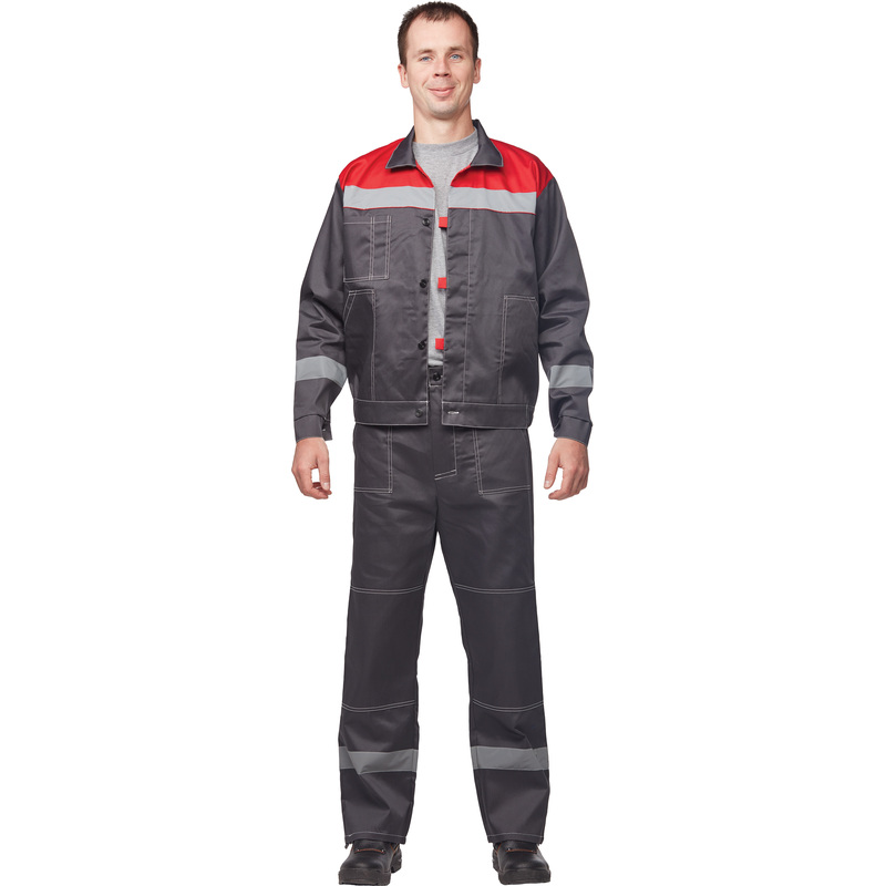 Изображение товара Мужской летний рабочий костюм л20-КБР с СОП, серый/красный, размер 60-62