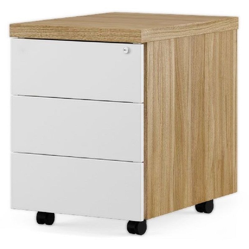 Изображение товара Тумба подкатная Zion с замком, 3 ящика, орех/белый