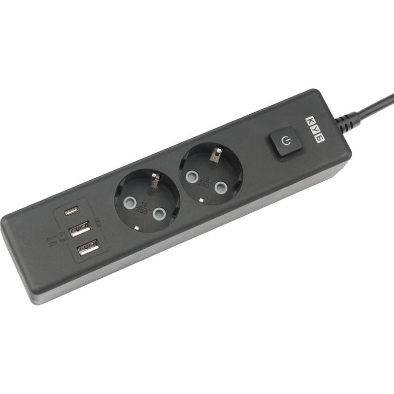 Изображение товара Удлинитель Power Cube 2 розетки USB 1.9м заземление чёрный
