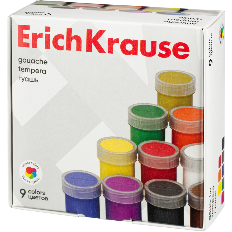 Изображение товара Гуашь Erich Krause 9 цветов по 17 мл 53729