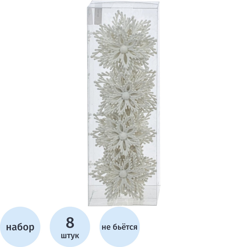 Изображение товара Набор новогодних украшений Снежинка пластик 8 см, 8 штук