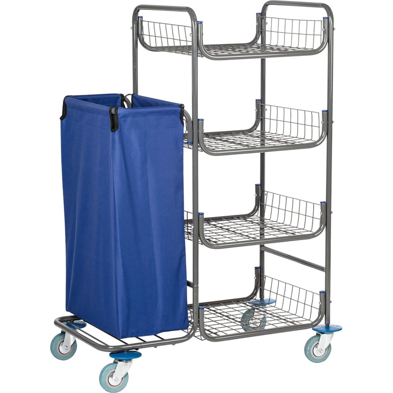 Изображение товара Тележка для горничной Все для уборки с 4 полками и мешком на 135 л