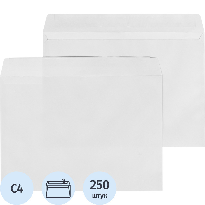 Изображение товара Конверт Ecopost C4 90 г/кв.м белый стрип 250 штук в упаковке