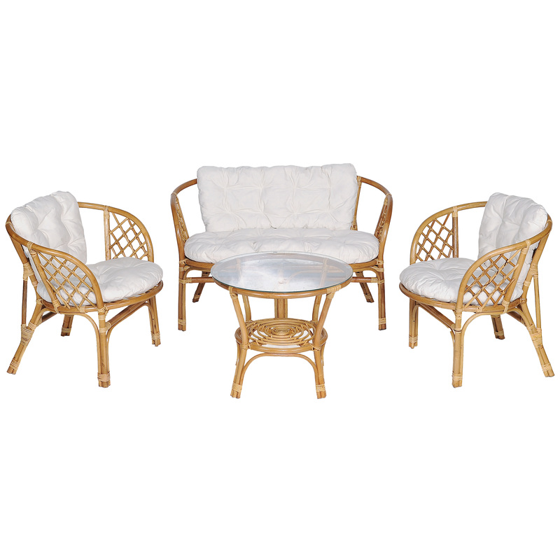 Изображение товара Набор мебели Багамы (стол, 2 кресла, диван, подушки) медовый/бежевый