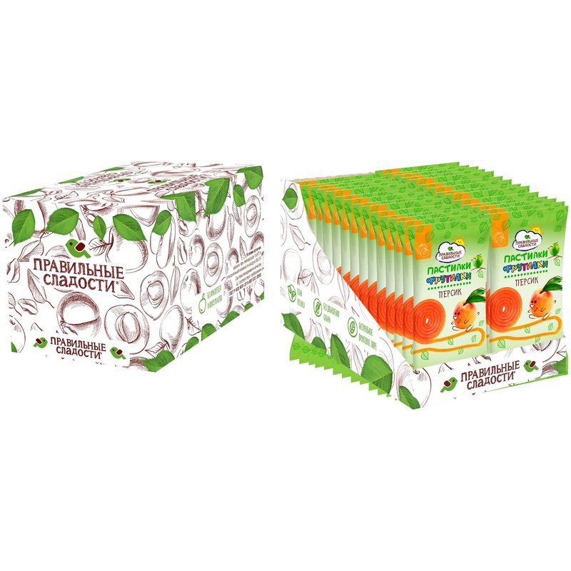 Изображение товара Пастилки Правильные сладости Фрутилки персик 30 штук по 15 г натуральный состав
