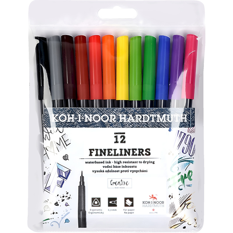 Изображение товара Набор капиллярных ручек Koh-i-Noor Fineliners 12 цветов 0.3 мм