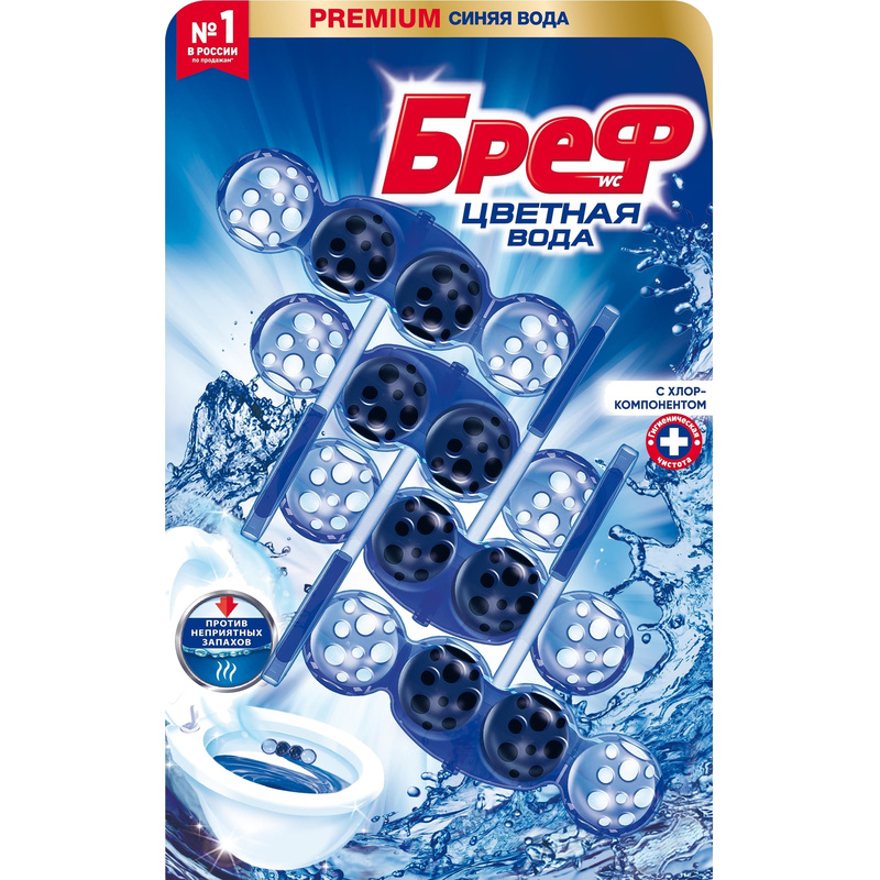 Изображение товара Блок для унитаза Бреф колор актив хлор-компонент 4 шт в упаковке