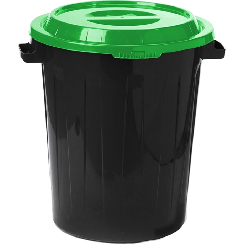 Изображение товара Бак для мусора и отходов 60 л с крышкой пластик чёрный/зелёный (55x48x48 см)