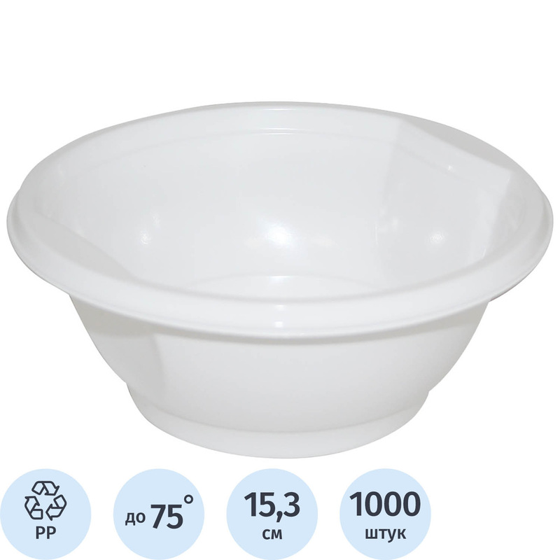 Изображение товара Миска одноразовая пластиковая Эконом 153 мм белая 1000 штук в упаковке